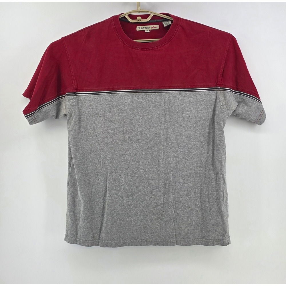 Point Zero Vintage Mens XL T-Shirt Colorblock Red Gray Short Sleeve Cotton Tee